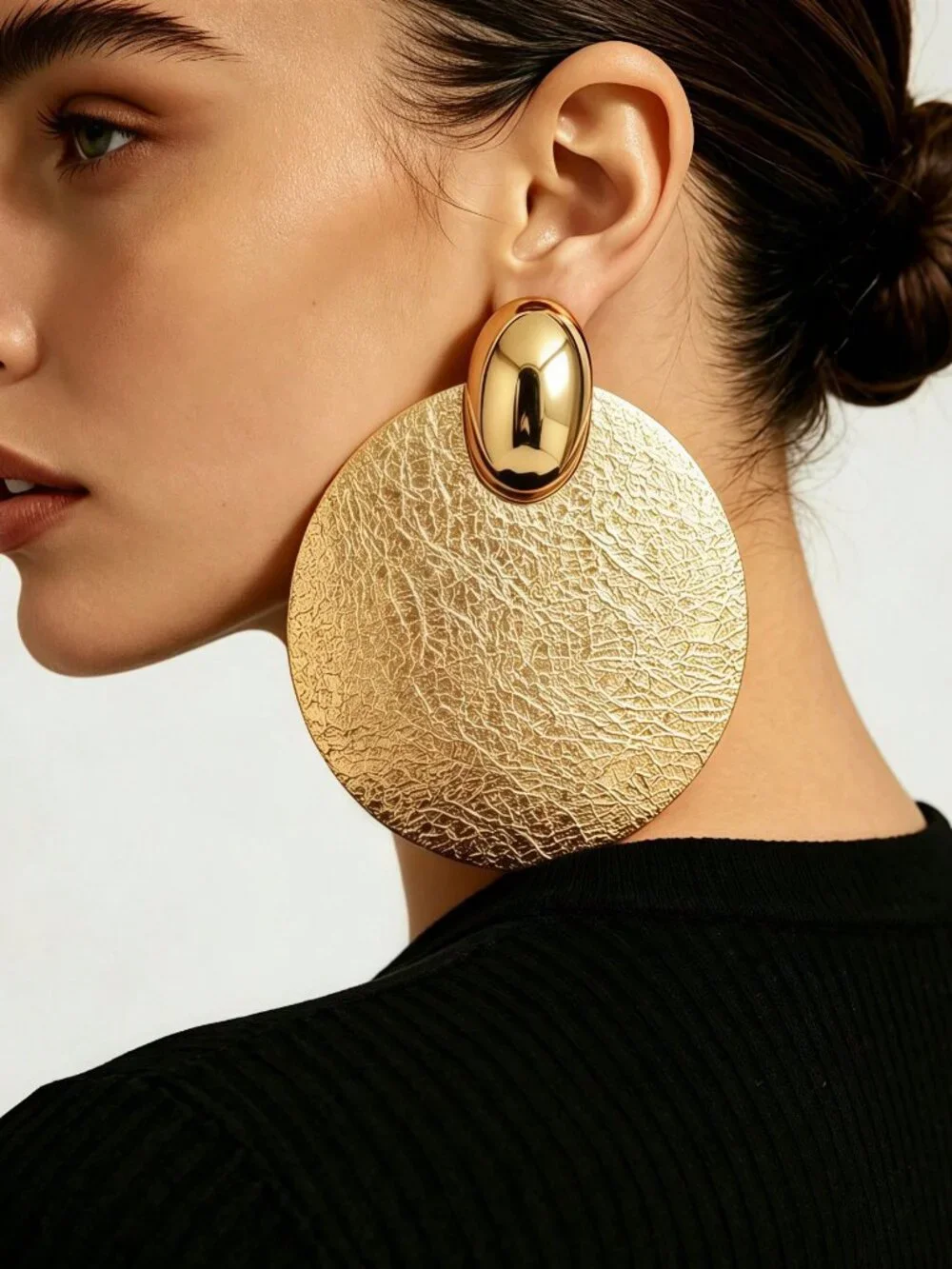 Yellow Gold Women's Gold Metal Extra Large Round Pendant Earrings